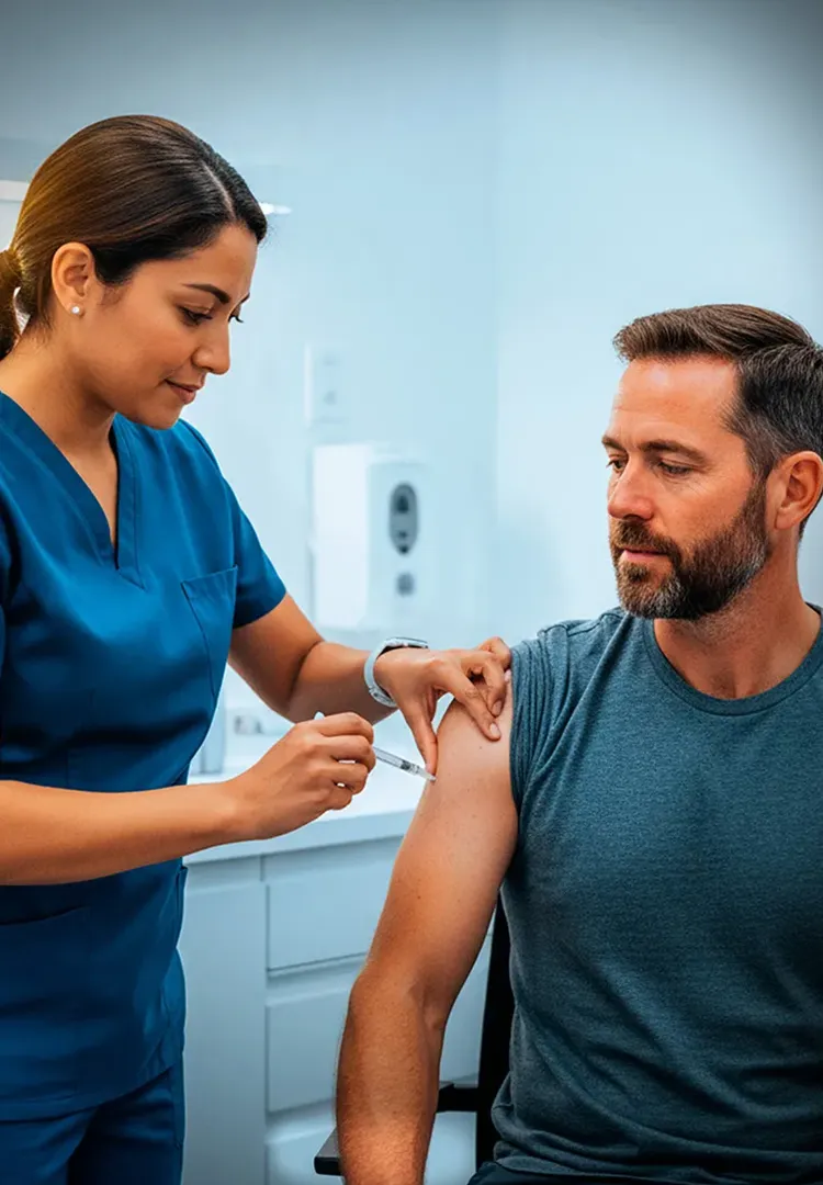Enfermera poniendo vacuna en el brazo a un paciente